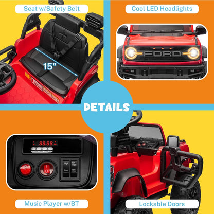 ENYOPRO 12V Kids Ride On Car with Remote Mode, Licensed Ford Bronco Raptor Electric Car for