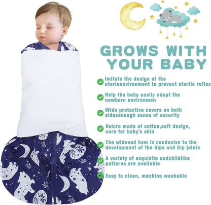 Newborn Sleep Sack Baby Swaddle,3-Way Adjustable Wearable Blanket,100% Rayon Cotton Swaddling