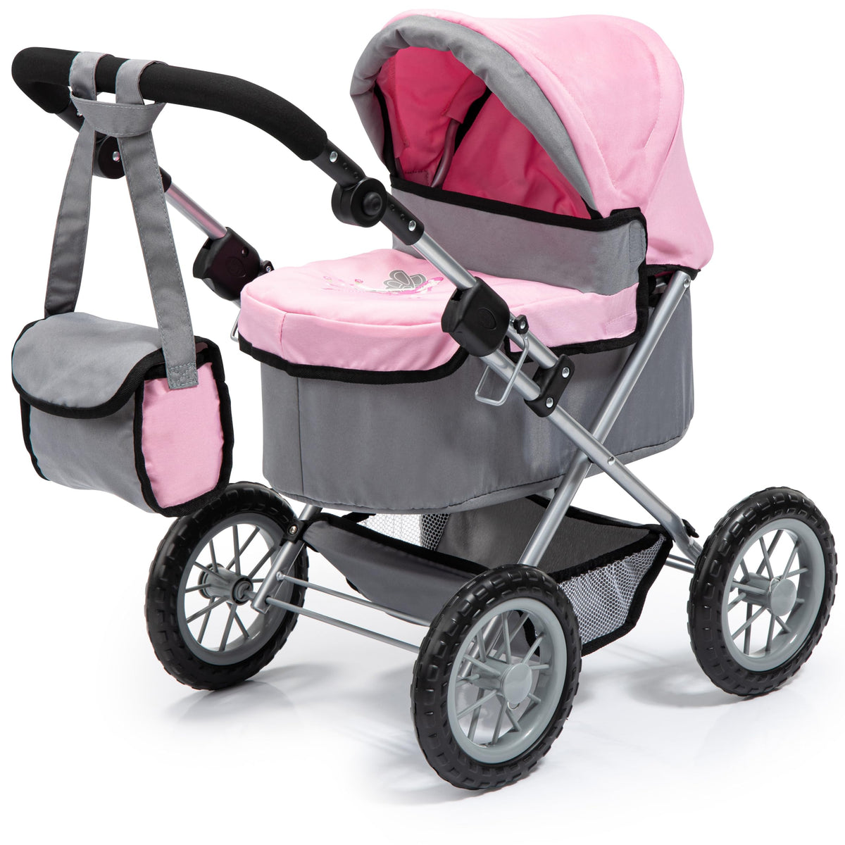 Bayer Design Baby Doll Stroller & Pram for Kids Ages 2-8, Grey/Pink