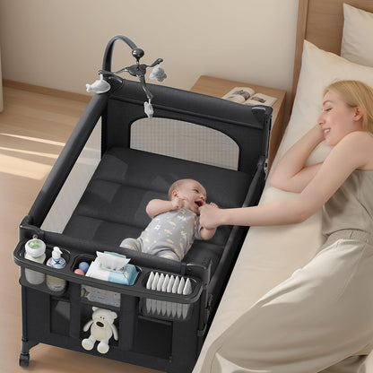4 in 1 Baby Bassinet, Pack and Play, Bedside Crib Sleeper, Diaper Changer, Quickly Assembled and