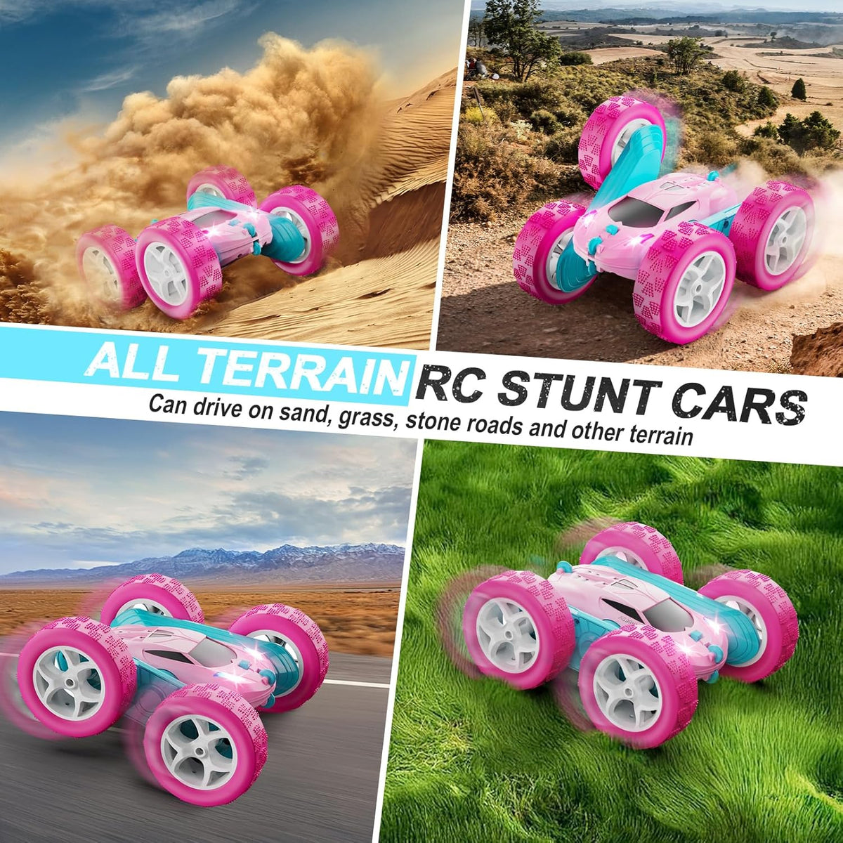 RC Cars, Pink Remote Control Car for Girls, 2.4 GHZ Double Sided RC Stunt Car 360° Rotating Remote
