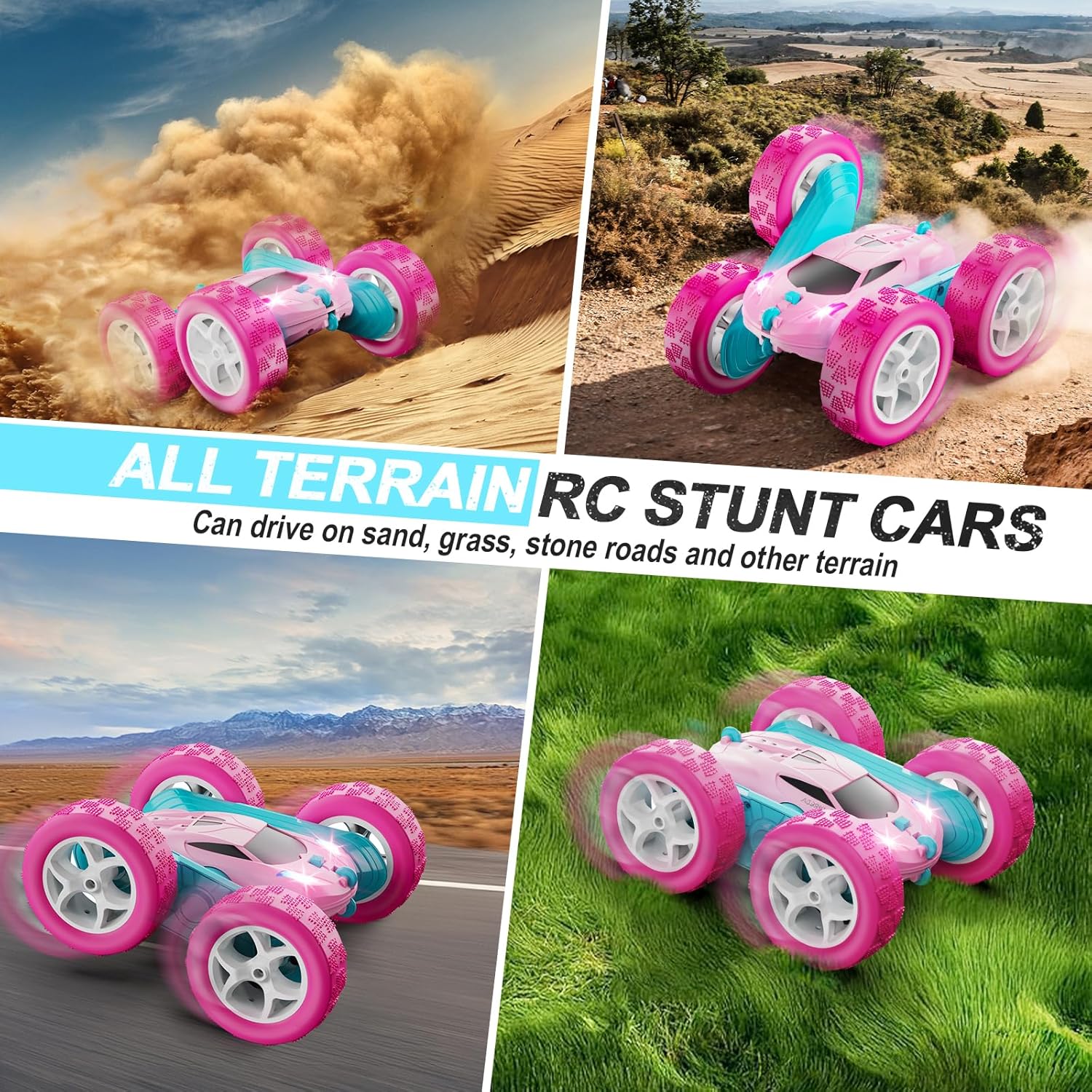 RC Cars, Pink Remote Control Car for Girls, 2.4 GHZ Double Sided RC Stunt Car 360° Rotating Remote