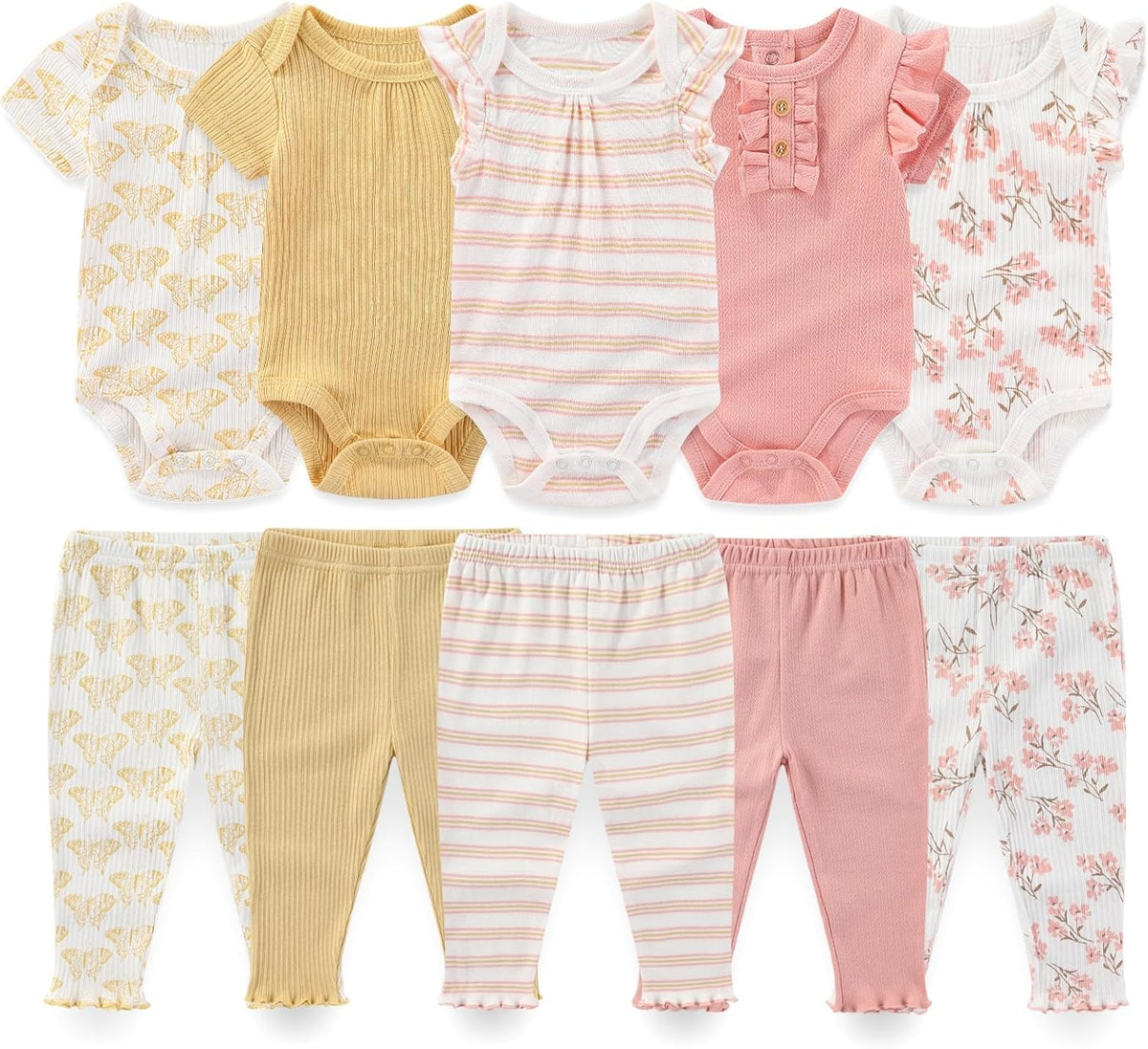 Baby Boy Girl 10 Piece Combined Type Clothing Set Cotton Baby Bodysuits and Pants Set Home Outdoor