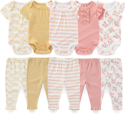 Baby Boy Girl 10 Piece Combined Type Clothing Set Cotton Baby Bodysuits and Pants Set Home Outdoor