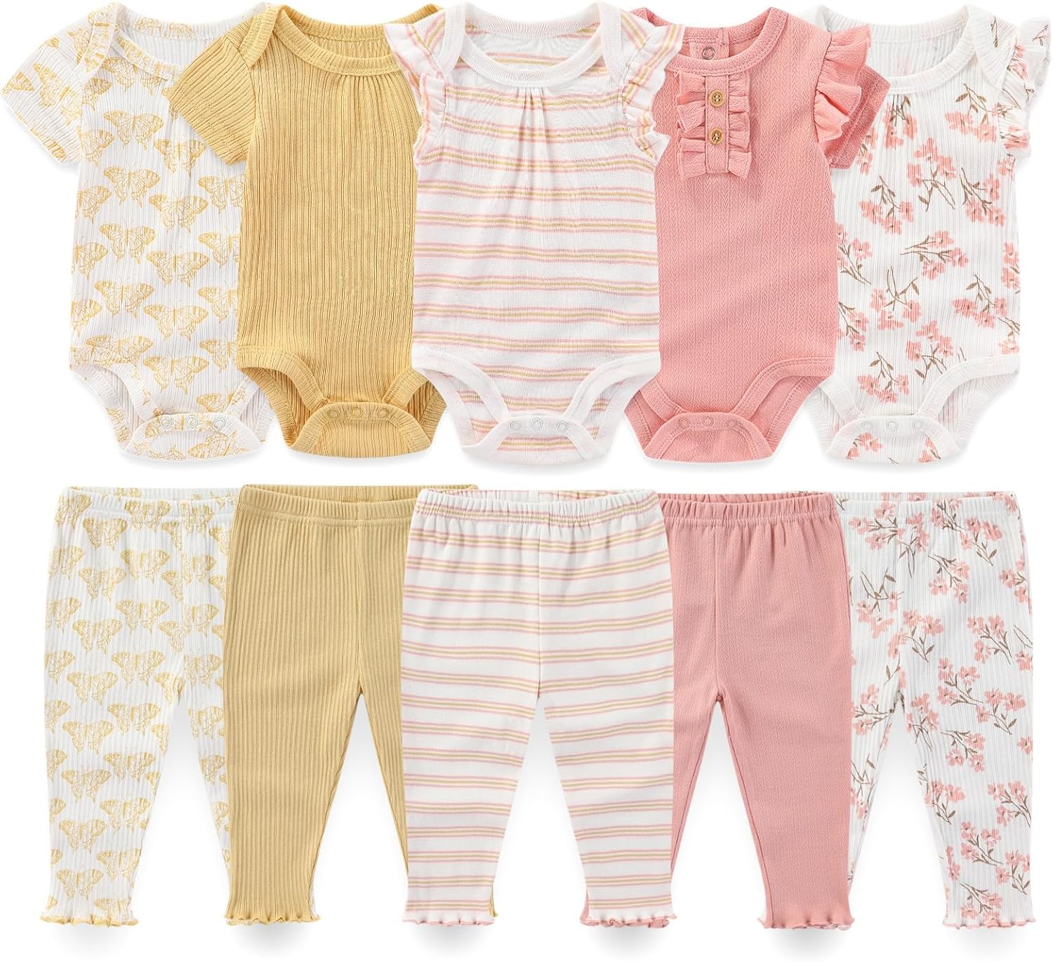 Baby Boy Girl 10 Piece Combined Type Clothing Set Cotton Baby Bodysuits and Pants Set Home Outdoor