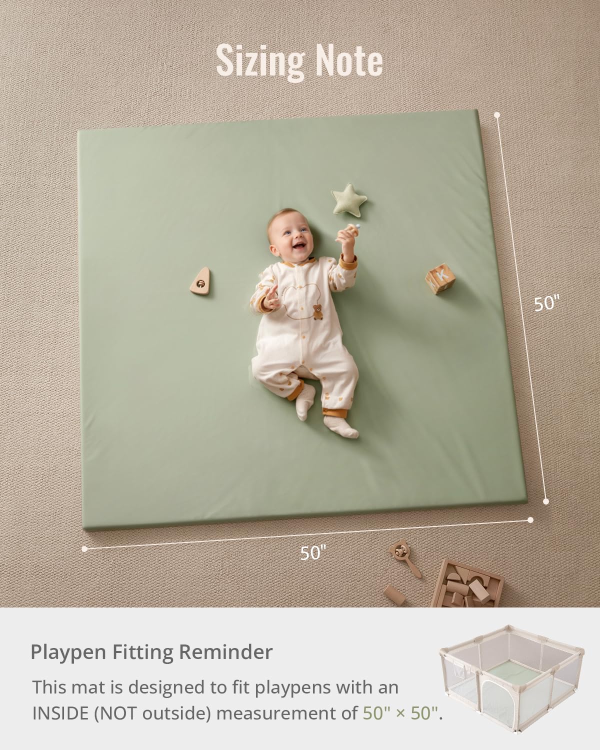 Blissful Diary Vegan Leather Baby Play Mat, 50x50 Thicken Foam Cushioned & Waterproof Playpen Mat