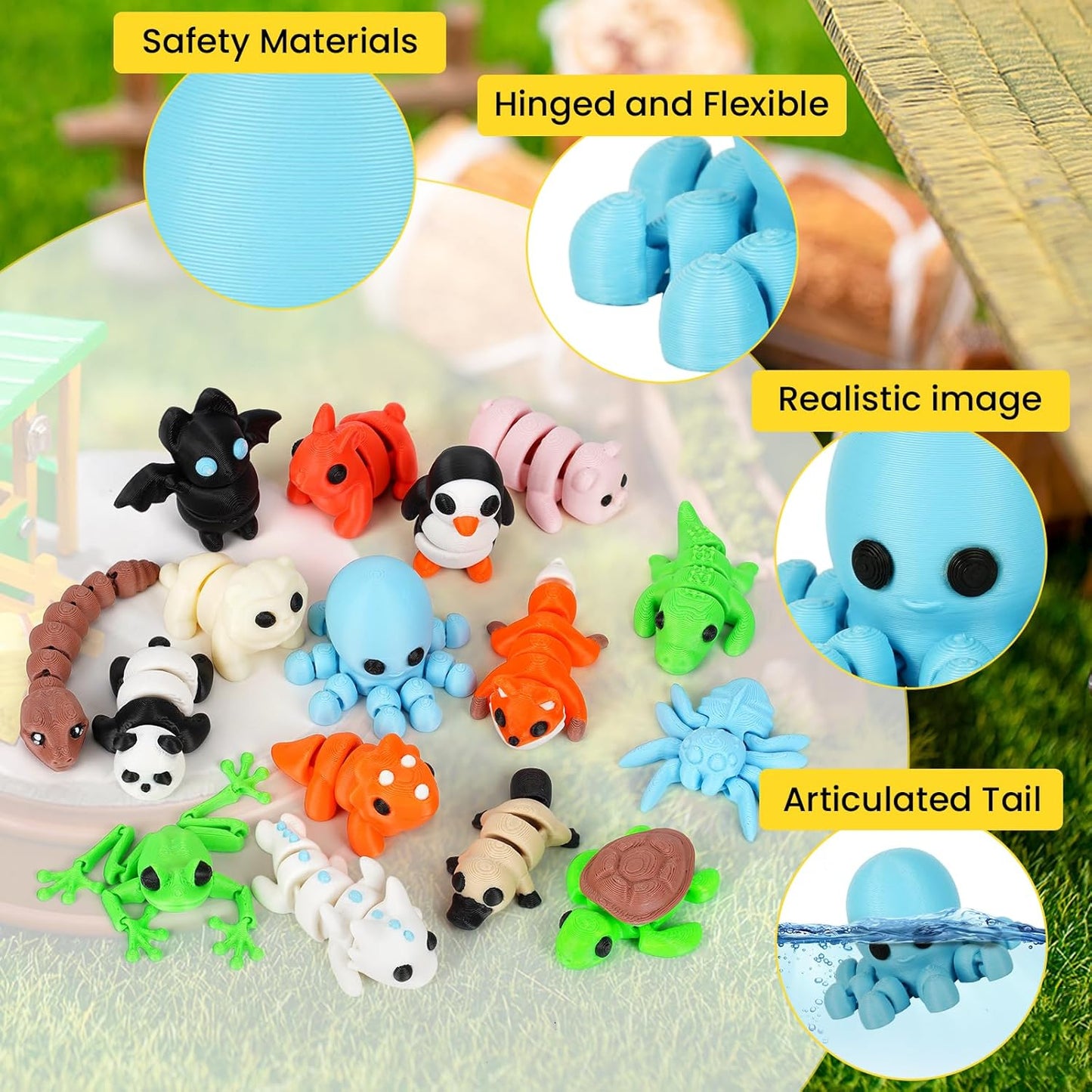 SHUWND16 PCS Mini Animals Set,3D Printed Little Animals Articulated Flexible Fidget Toy,Tiny
