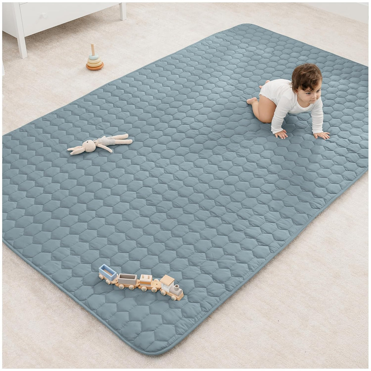 Comfy Cubs Rectangle Kids Play Mat - Large 60 x 96 inches Soft Quilted Baby Floor Mat with Non-Slip