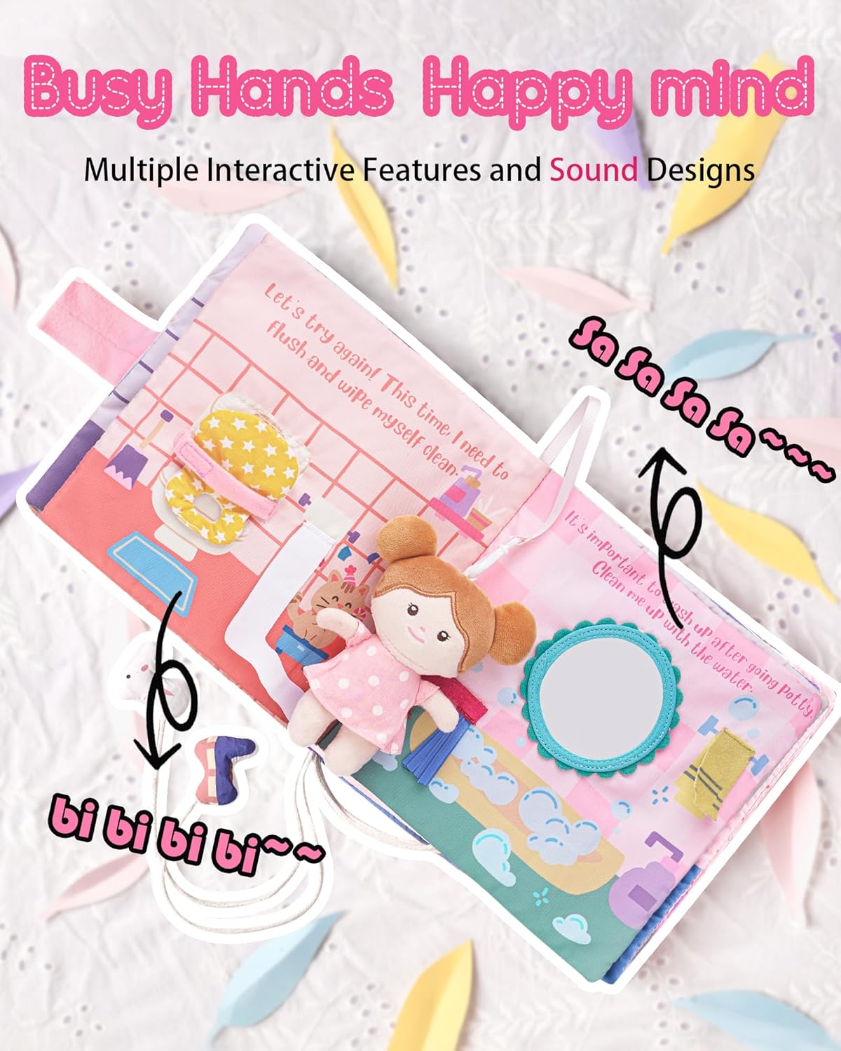 Interactive Sensory Soft Cloth Book, Educational Crinkle Quiet Activity Busy Book for