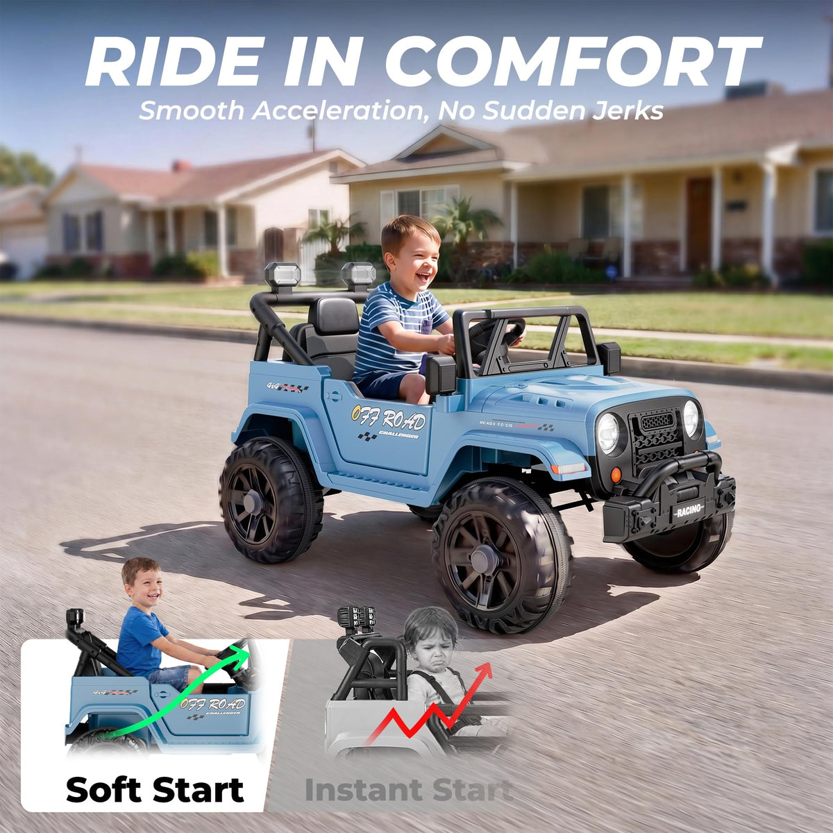 ARBELI 12V Electric Ride On Car, Toddler First Car, Blue