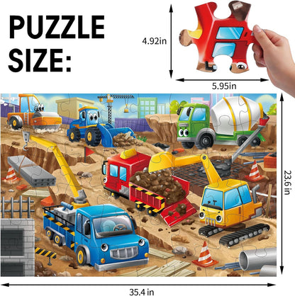 Jumbo Floor Puzzle for Kids,Construction Site Jigsaw Large Puzzles,48 Piece Construction Vehicle