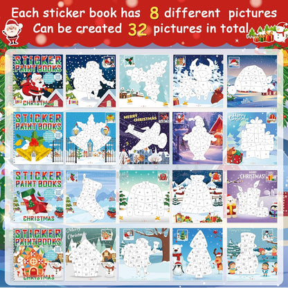 4 Pcs Christmas Paint by Sticker Books for Kids Ages 4-8 Sticker by Number Books Activity Book for