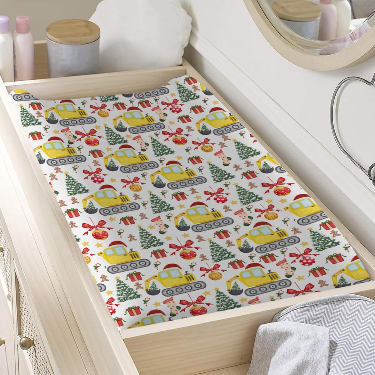Christmas Truck Excavator Tractor Changing Pad Cover Construction Trucks Unisex Diaper Change Table