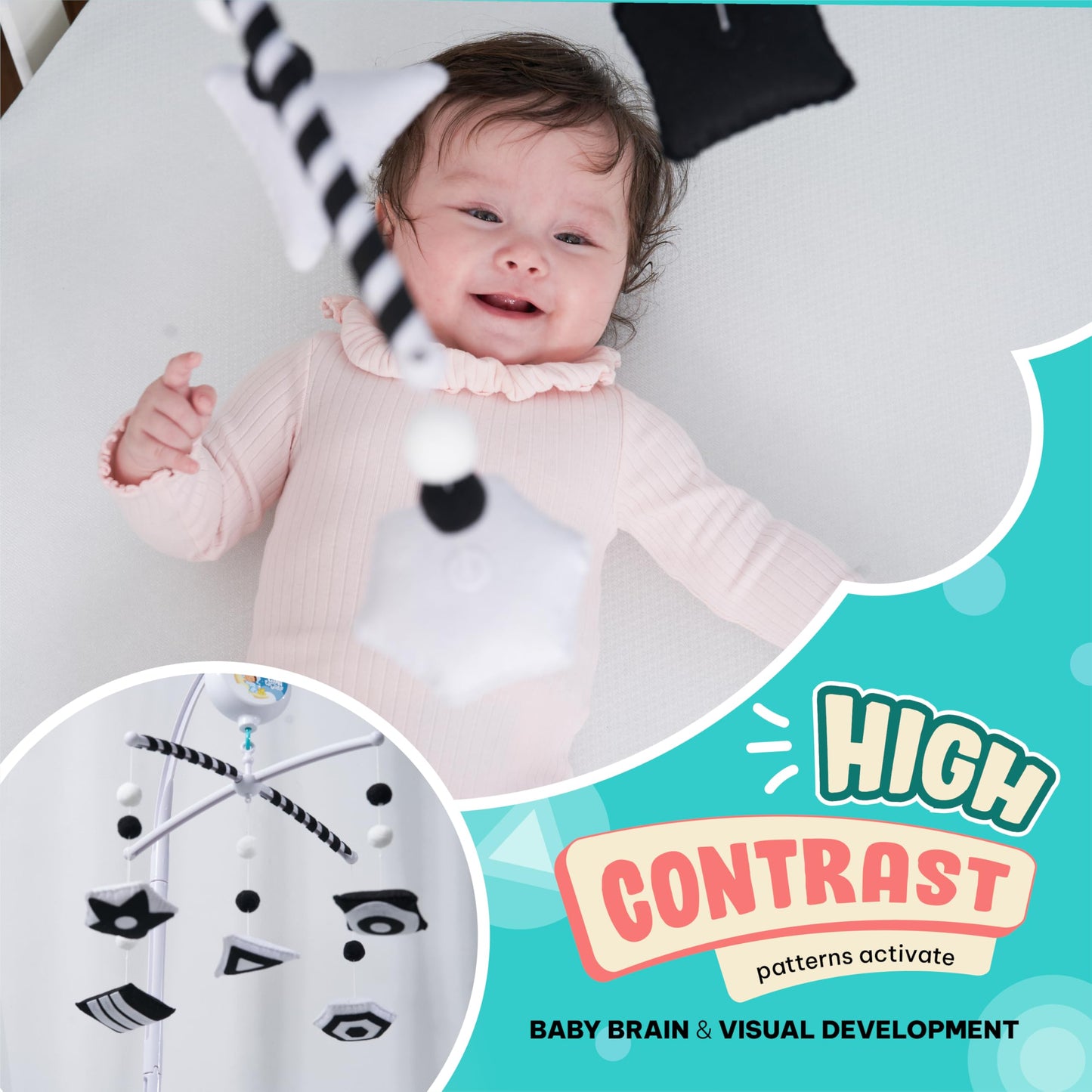 Montessori Mobile Baby for Crib (TINITIGIES) - Black and White Mobile Give Visual Stimulation to
