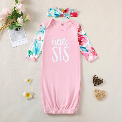 AMAWMW Newborn Baby Girl Little Sister Sleeper Gown Stripe Long Sleeve Nightgown Pajamas Gifts