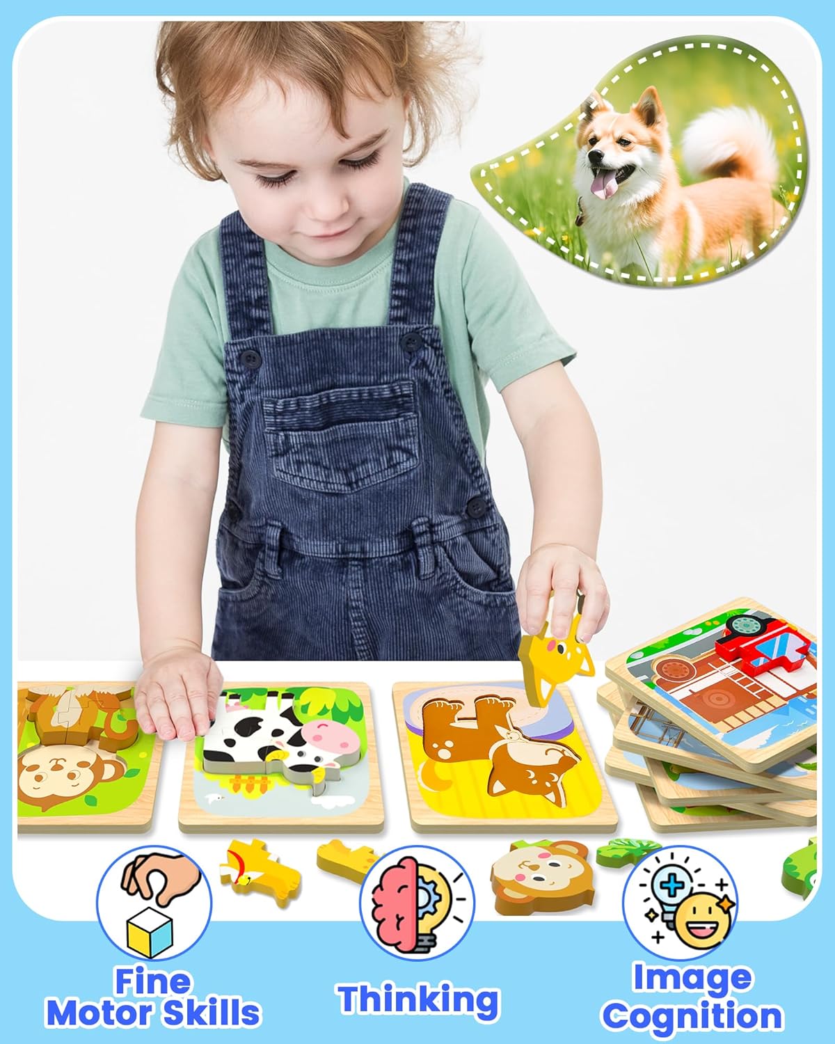 Benresive Wooden Toddler Puzzles, Montessori Toys for 1 2 3 Year Old Boys, Toys for 1 2 3 Year Old