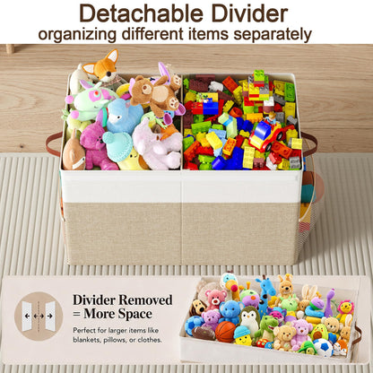 Large Toy Storage Box with Lid, Toy Chest with Divider, Foldable Organizer