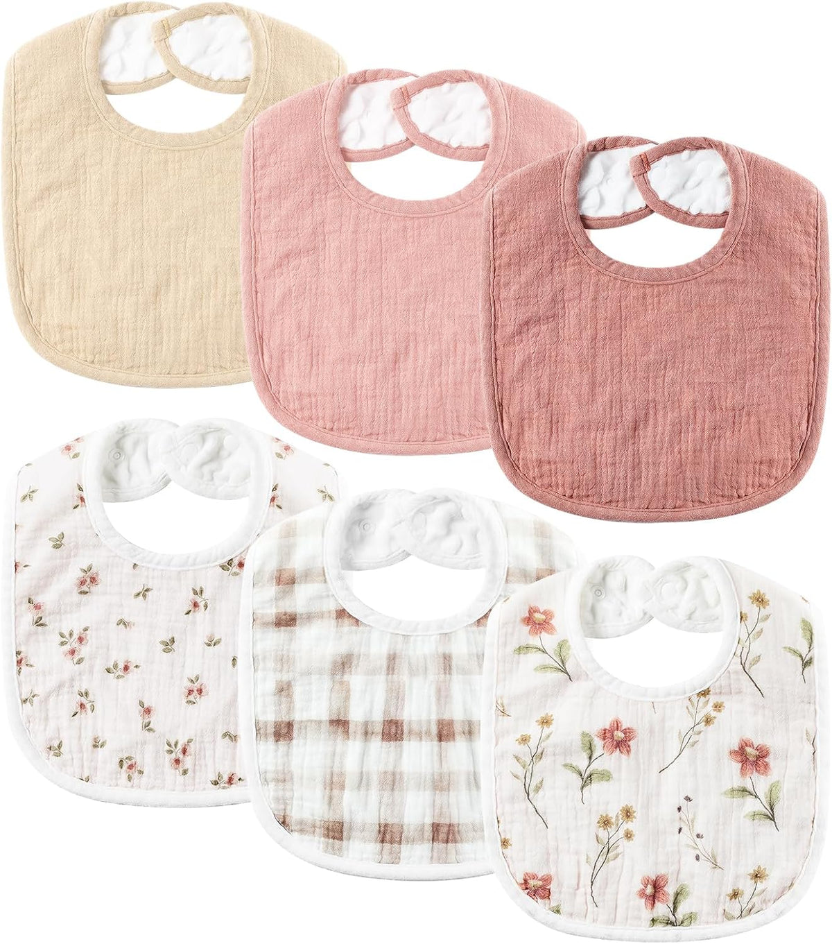 6-Pack Muslin Baby Bibs for Unisex Boys Girls, Cotton Baby Drool Bibs, Drooling and Teething Bibs