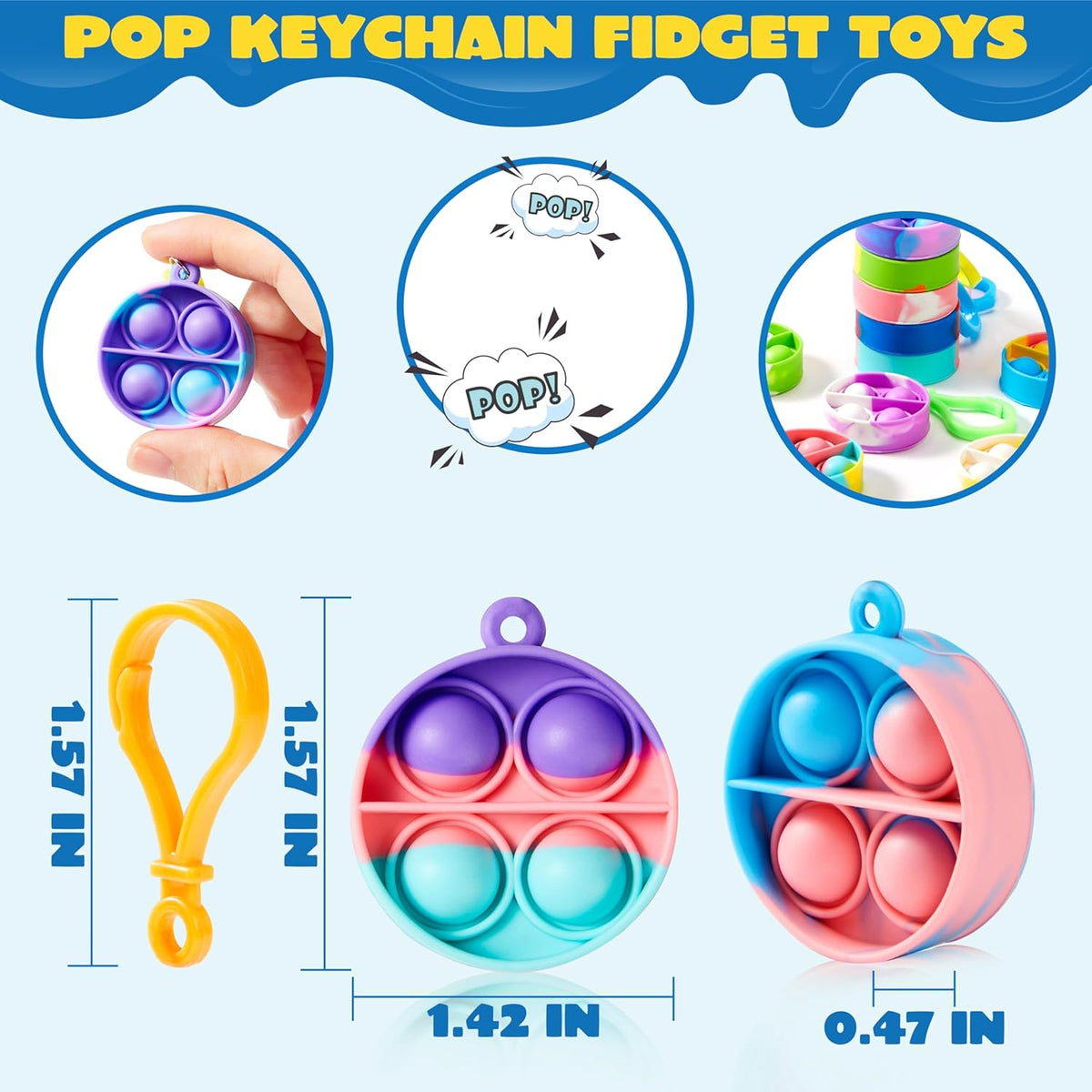 JOYIN Round Pop Fidget Keychain Mini Fidget Toys Bulk 90 Pack Party Favors for Kids 4-8,8-12 Years