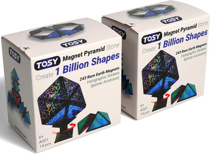 TOSY Magnet Pyramid Stone - 1 Cube Transforms into 1 Billion Shapes, 14 pcs (12 Puzzle pcs and 2