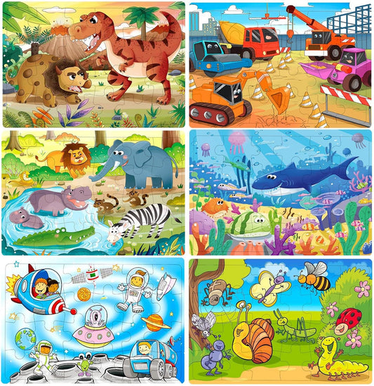 Wooden Puzzles for Kids Ages 3-5, 24 Piece Colorful Learning Toys for Toddler Children