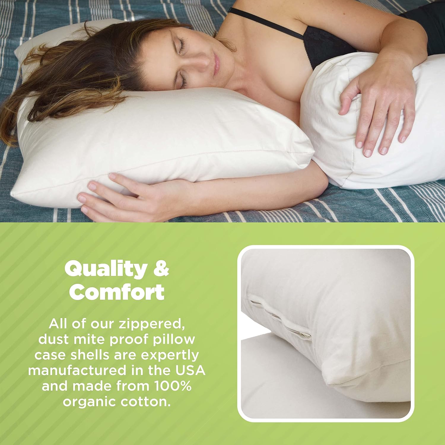 Bean Products Standard Organic Kapok Pillow + Natural Org Case - 20" x 26" - Organic Cotton