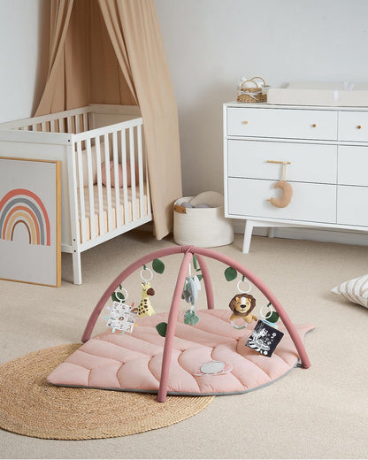 Blissful Diary Baby Play Gym & Activity Mat, Oversize Leaf Shaped Tummy Time Baby Play Mat w 6