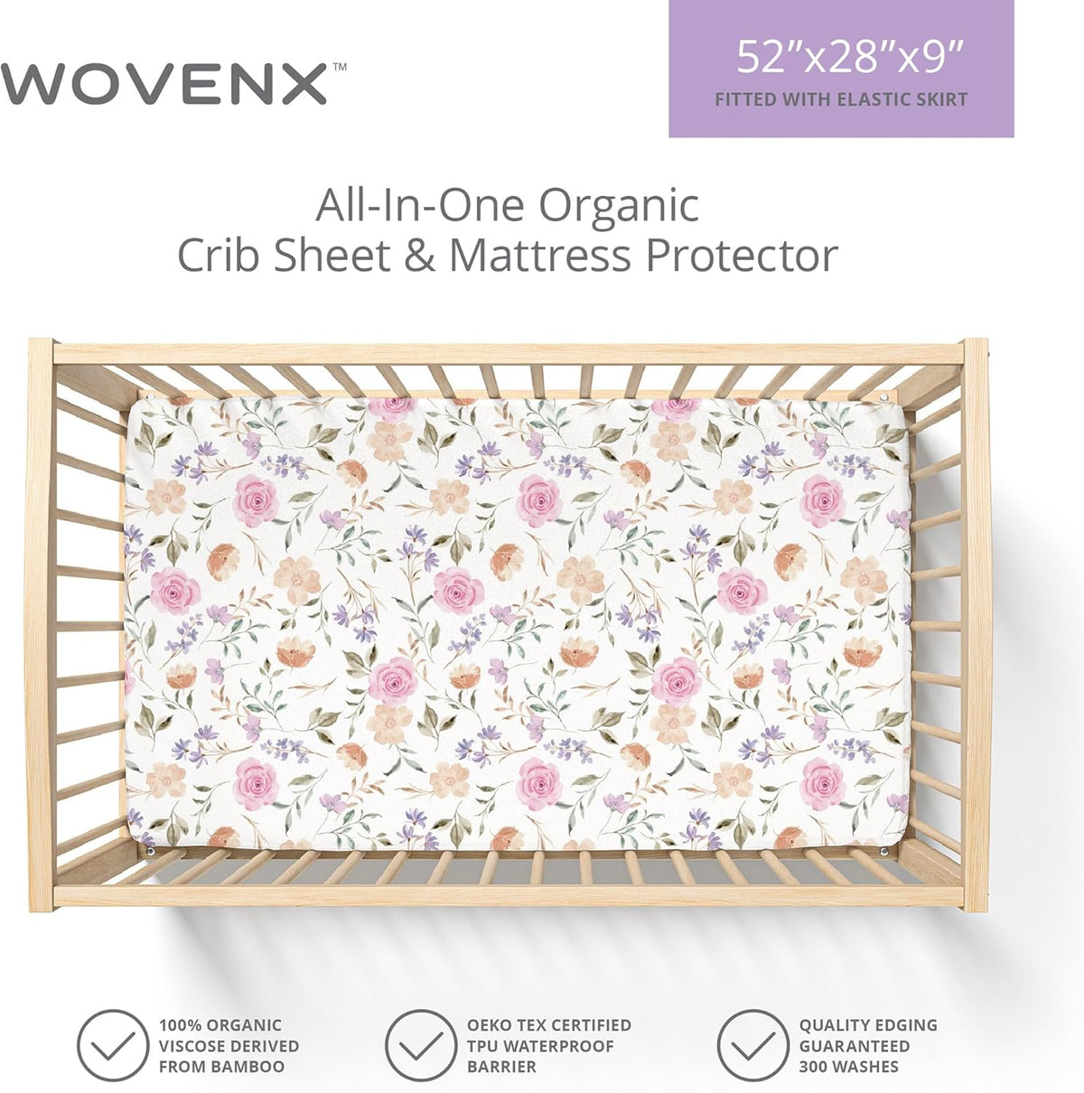 Organic All in One Crib Sheet and Mattress Protector - Waterproof Protectors - Reusable Washable