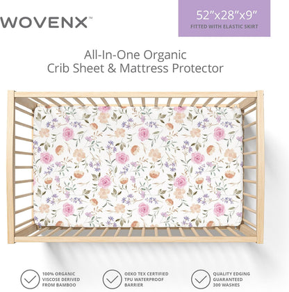 Organic All in One Crib Sheet and Mattress Protector - Waterproof Protectors - Reusable Washable