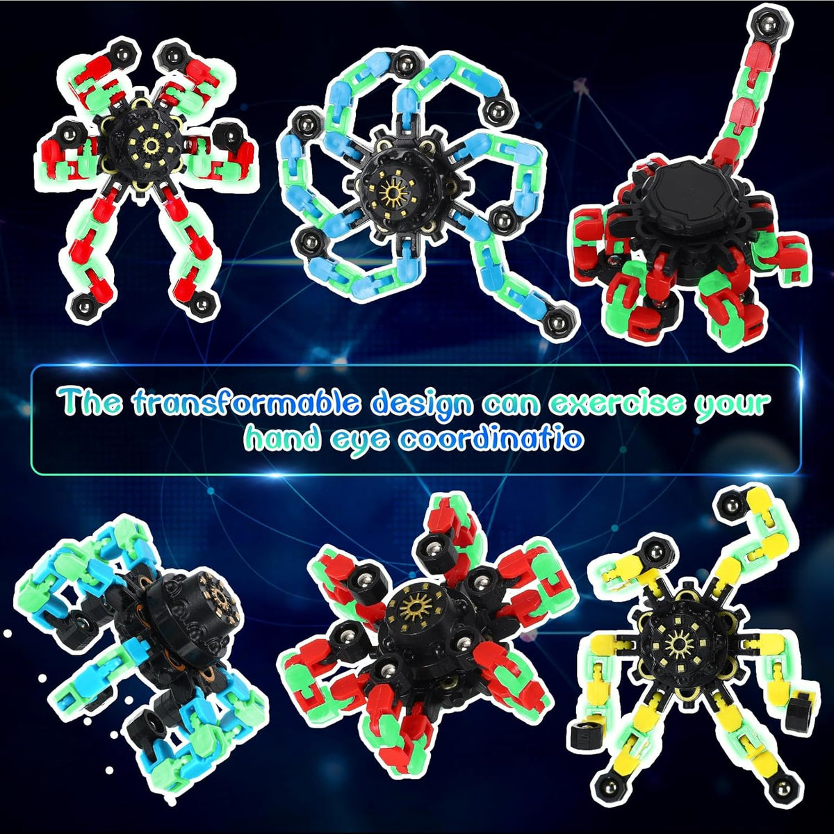 100 Pcs Funny Sensory Fidget Toy Bulk Transformable Chain Robot Finger Toys Fidget Spinners Stress