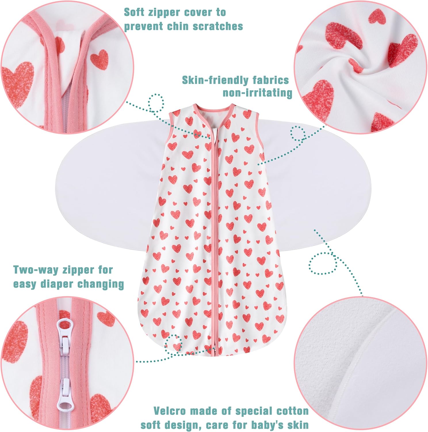 Newborn Sleep Sack Baby Swaddle,0-3 Months,3-Way Adjustable Wearable Blanket,100% Rayon Cotton