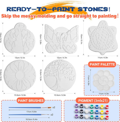 IFLOVE Paint Your Own Stepping Stones for Kids Craft Kits,Arts and Crafts for Kids Ages 4-8,5 Pack