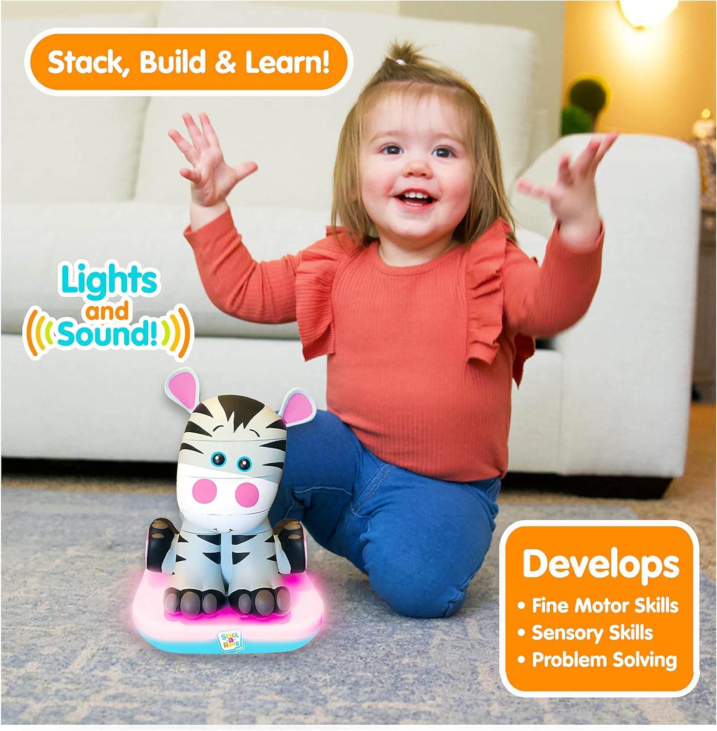Stack-a-Roos Baby Zebra by Salus Brands - Animal Stacking Toy, Educational Early Learning Toy for