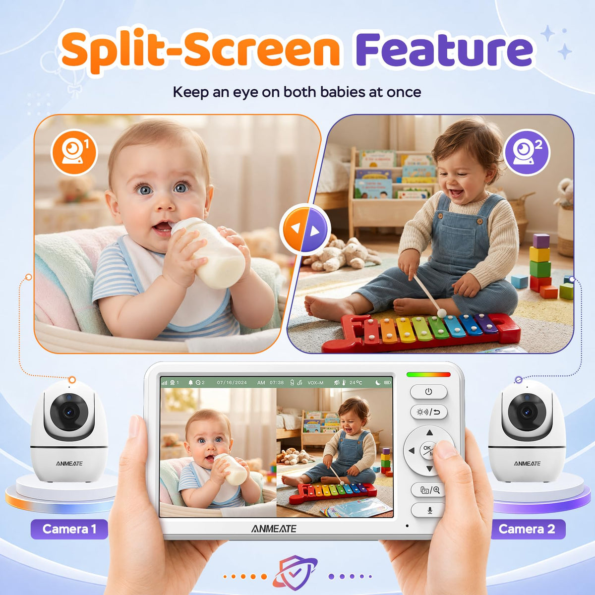ANMEATE 6" Video Baby Monitor with Camera and Audio No WiFi