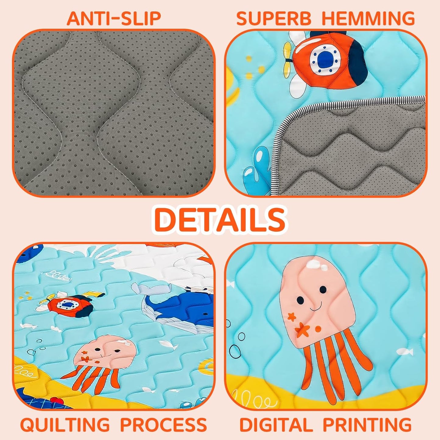 Baby Play Mat - Thicken 50x50 Inch Soft Foam Crawling Mat for Playpen & Floor, Non-Slip Waterproof