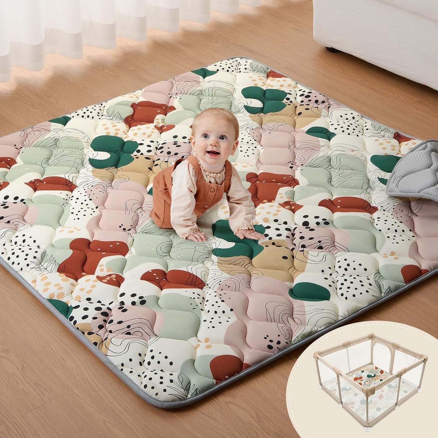 Blissful Diary Baby Play Mats for Floor, 50x50 Inch Crawling Mat for Playpen, Thicken Padding Foam
