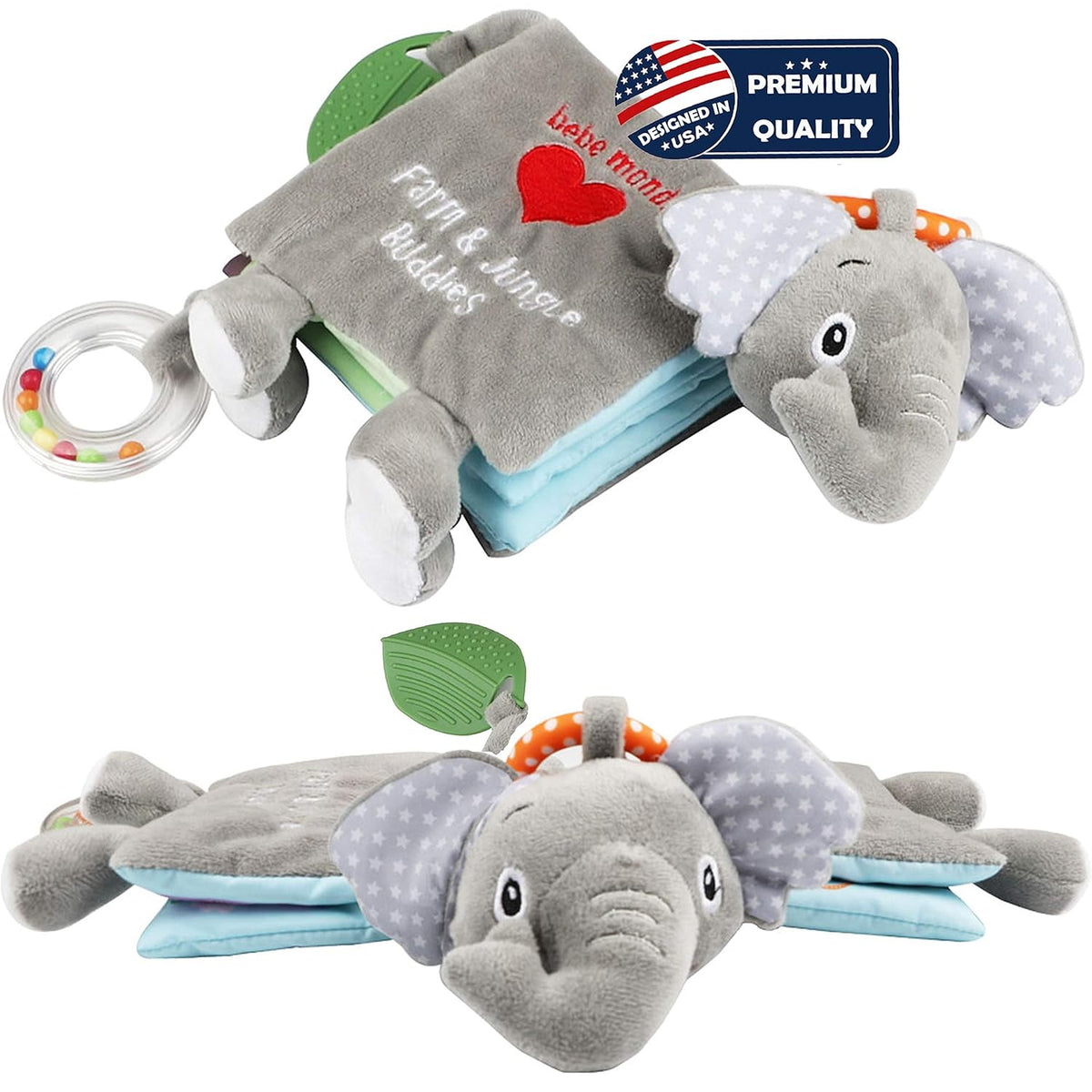 Elephant Touch and Feel Baby Books Toys 0-6 Months, Loveys Crinkle Books for Babies,Infant Toys