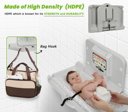 Alpine Wall Mounted Baby Changing Station - Horizontal Baby Changing Table Foldable Diaper Tables
