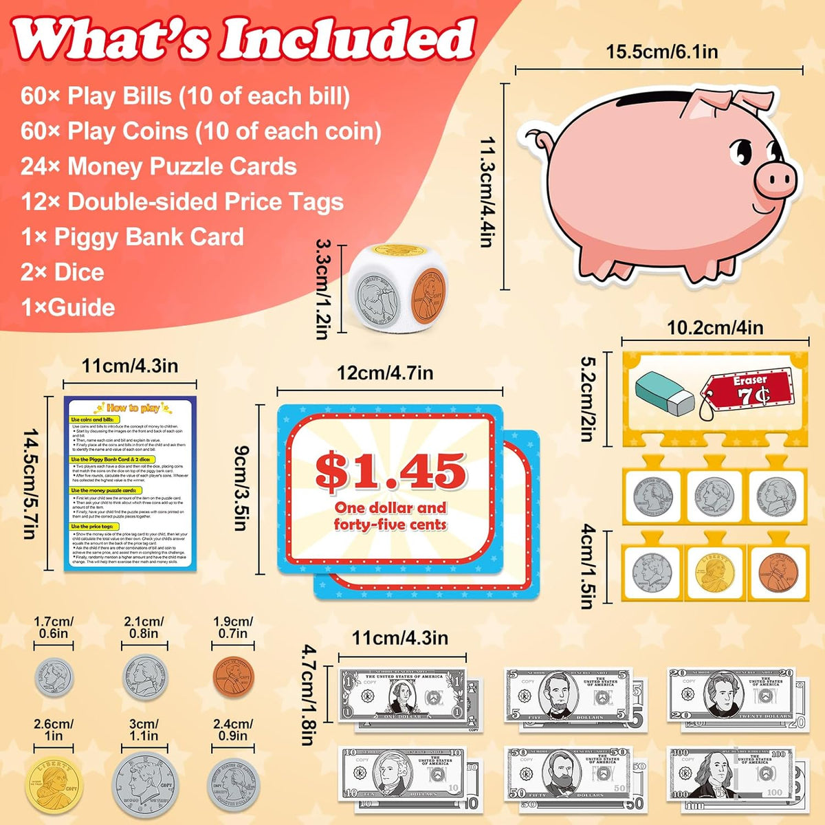 Money Activity Set for Kids for Learning, Pretend Play, Math Manipulatives,Teaching,Counting,Learnin