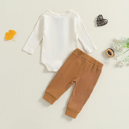 fhutpw Baby Boy Clothes 3 6 12 18 Months Ribbed Knitted Long Sleeve Romper and Pants Sets Newborn