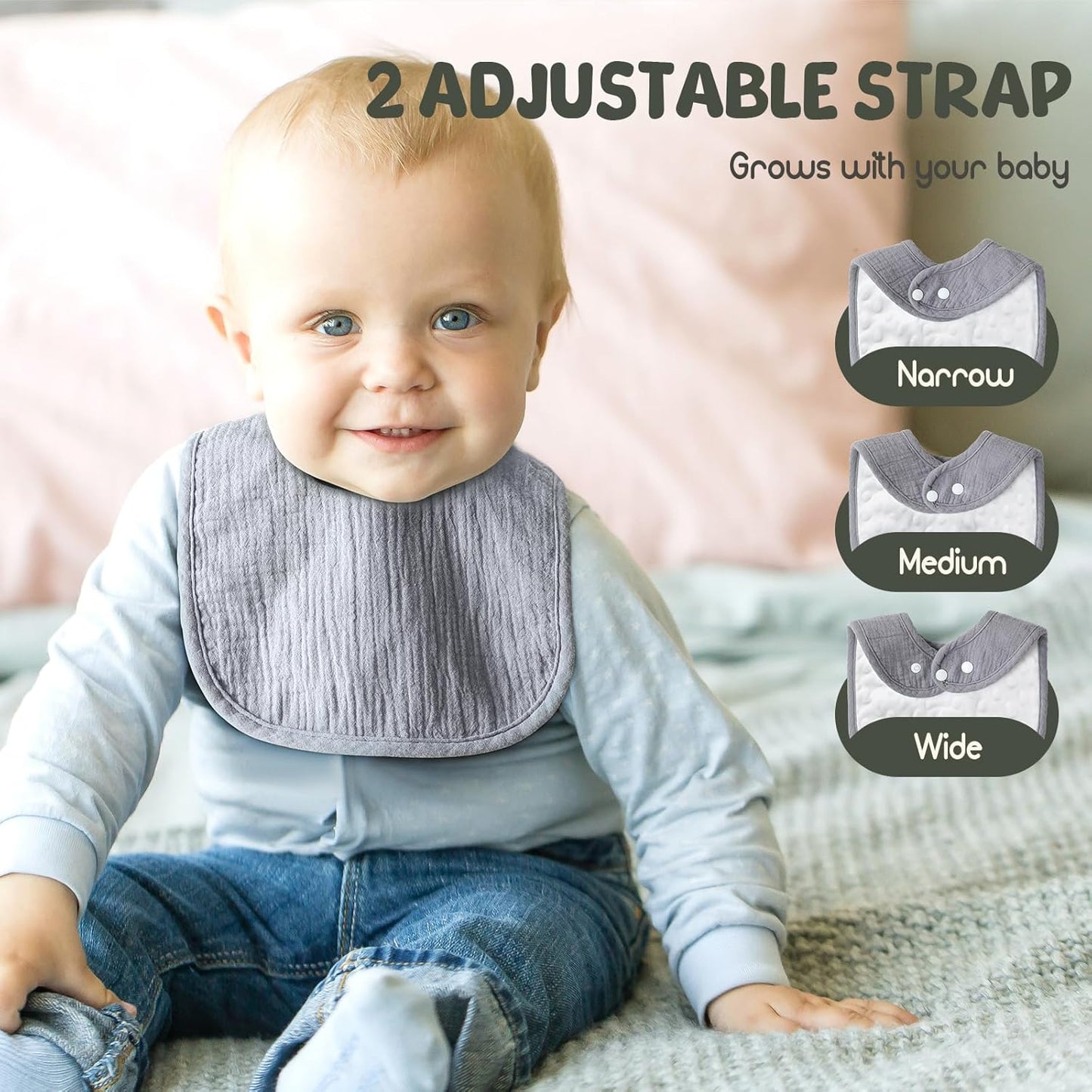 6-Pack Muslin Baby Bibs for Unisex Boys Girls, Cotton Baby Drool Bibs, Drooling and Teething Bibs