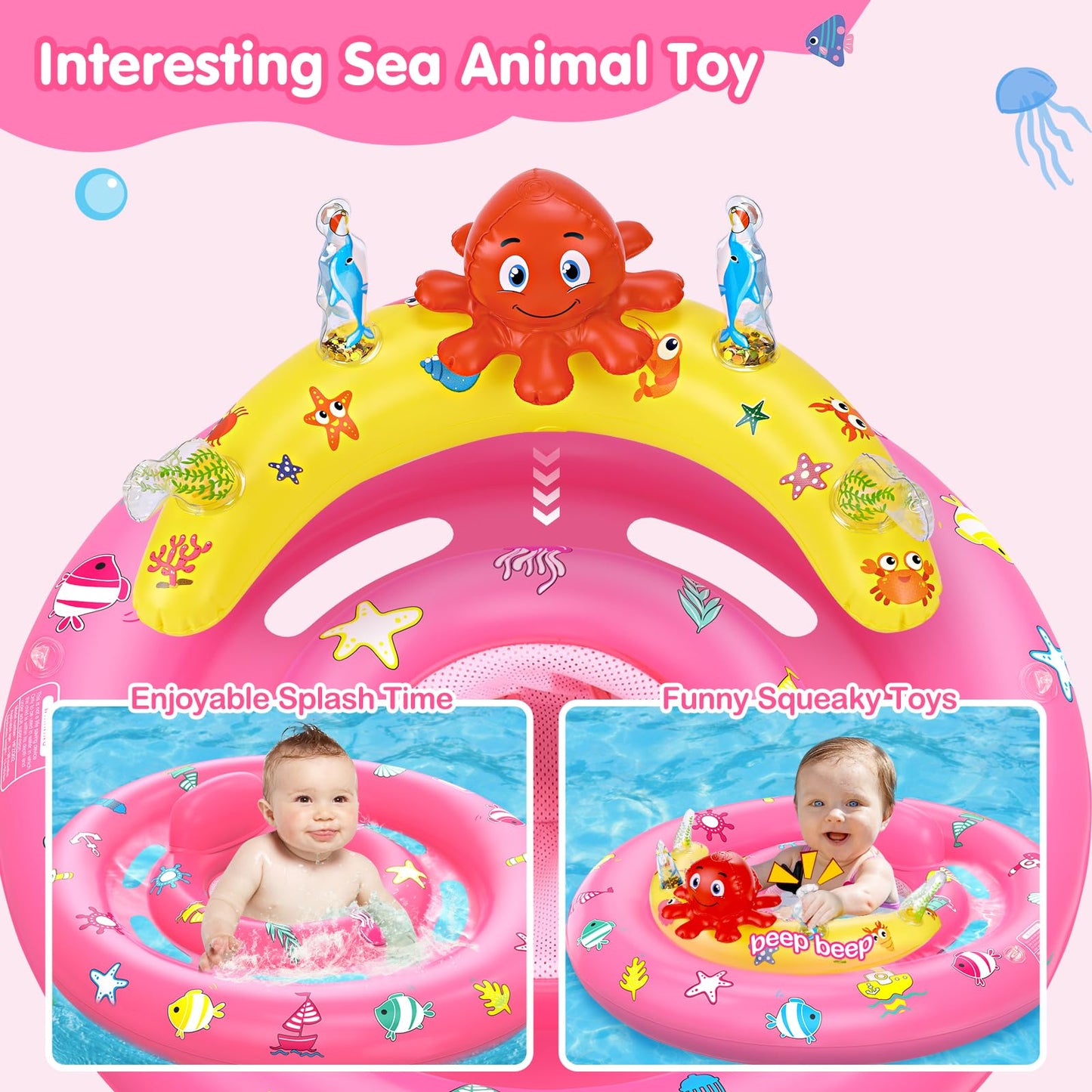 Baby Pool Float with Canopy Infant Toddler Float for 6-36 Months Boys Girls