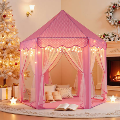 Sumbababy Princess Castle Tent for Girls Fairy Play Tents for Kids Hexagon Playhouse with Fairy