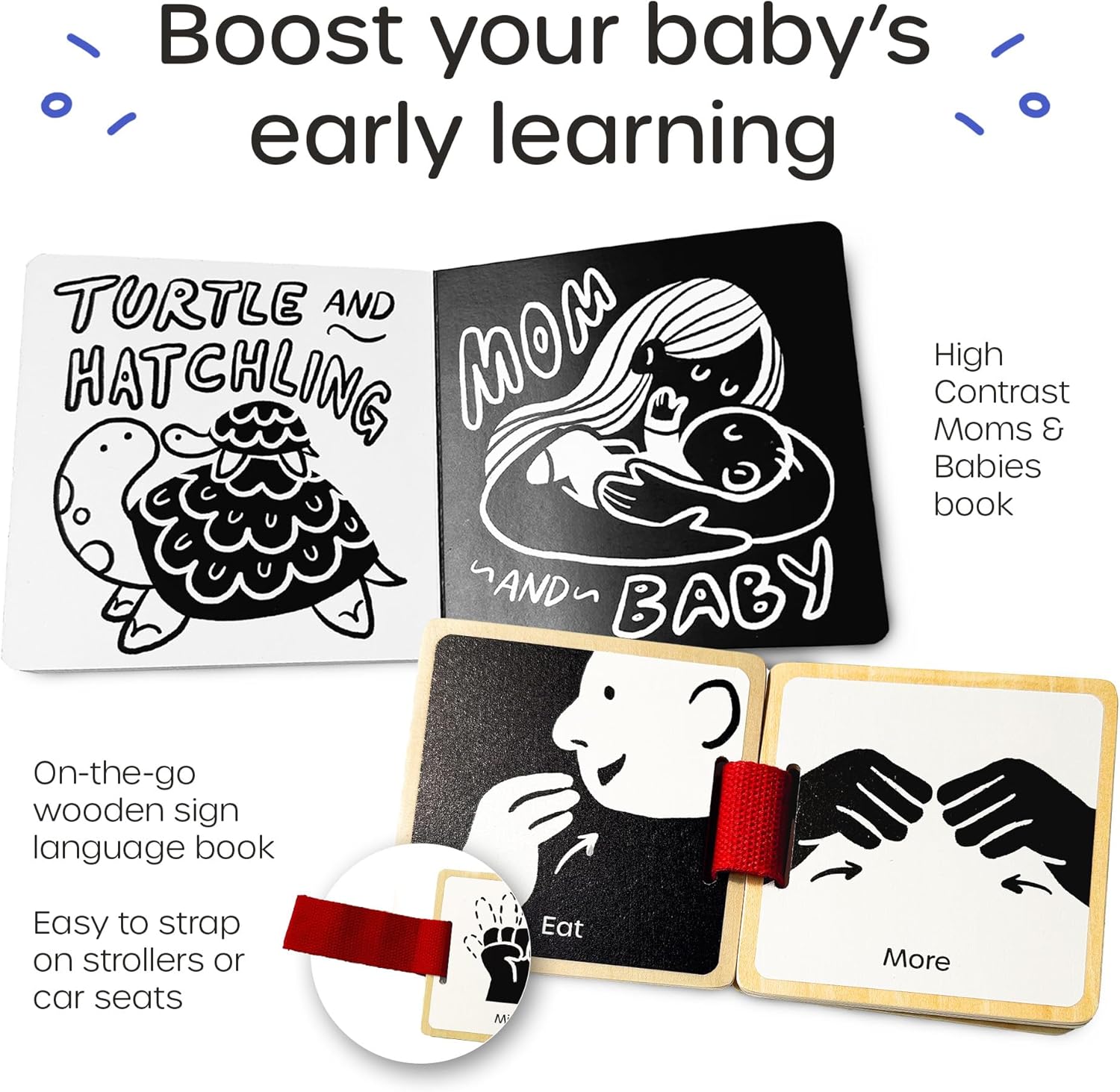 Quiggly High Contrast Baby Toy Set - Black and White Newborn Sensory Toys - Tummy Time Mirror, 25