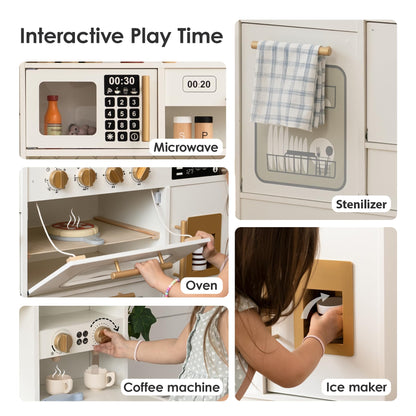 Wooden Play Kitchen for Kids with Real Lights and Sounds for Pretend Play