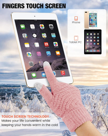 Geyoga 2 Pairs Women's Winter Touch Screen Gloves Soft Warm Fleece Lined Knit Elastic Cuff Winter