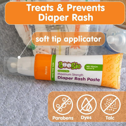Boogie Diaper Rash Paste, Maximum Strength 40% Zinc Oxide, Mess-Free Applicator, Soothes Baby Bum