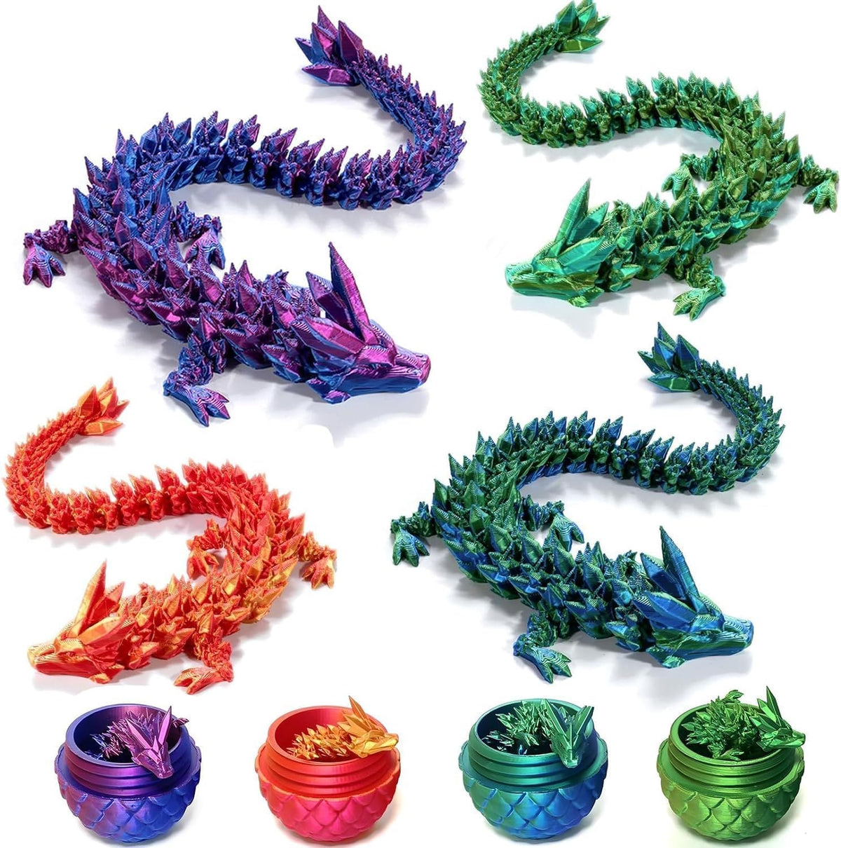 12inch 3D Printed Dragon Egg,Mystery Crystal Dragon Fidget Toys,Articulated Dragon,Home Desk Decor