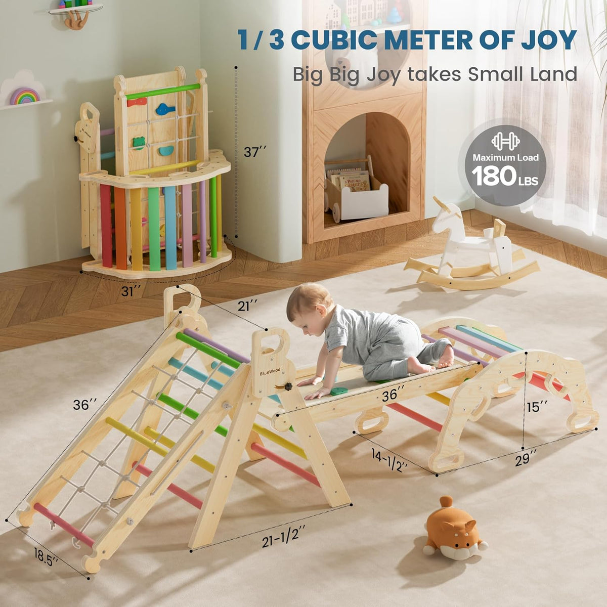 BlueWood 2024 8-in-1 Pikler Triangle Climbing Set Toddler Toys Indoor Baby Jungle Gym Climber