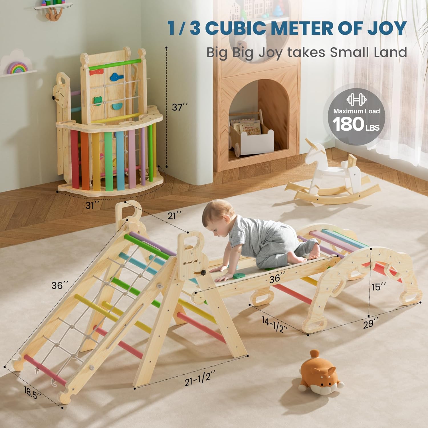 BlueWood 2024 8-in-1 Pikler Triangle Climbing Set Toddler Toys Indoor Baby Jungle Gym Climber